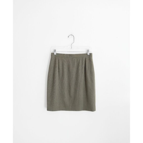 Escada Dresses & Skirts - Vtg 90s Escada Margaretha Ley Khaki Green Micro Herringbone Wool Pencil Skirt 6